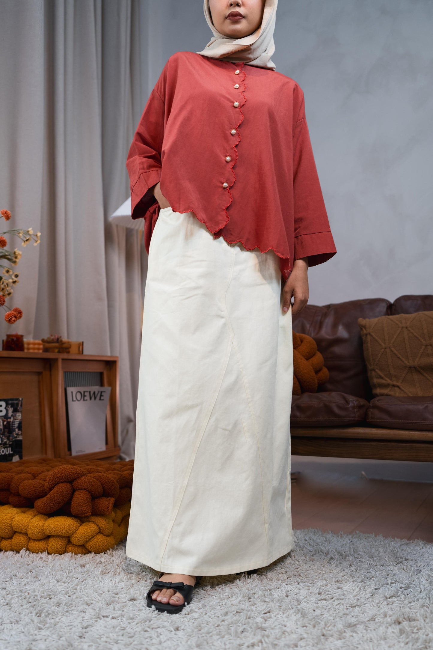 Denim Skirt in Off-White